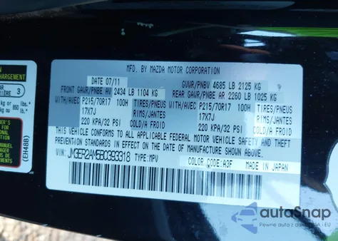 2011 Mazda Cx-7 I Sv z USA, uszkodzony, nr VIN JM3ER2AM5B0393318